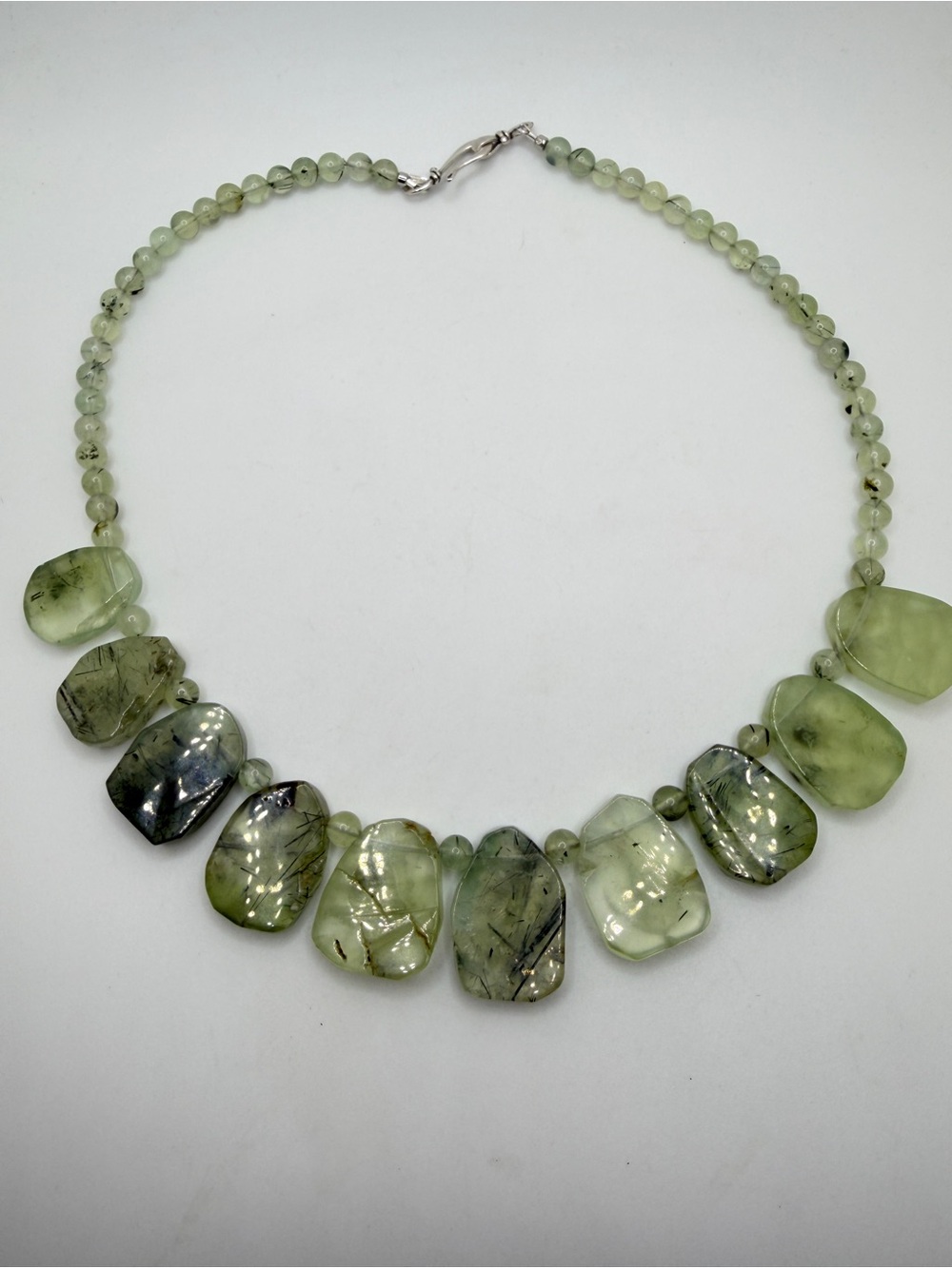20" NWOT Prehnite Slab and 6mm beaded necklace w/ 925 stamped hook clasp!